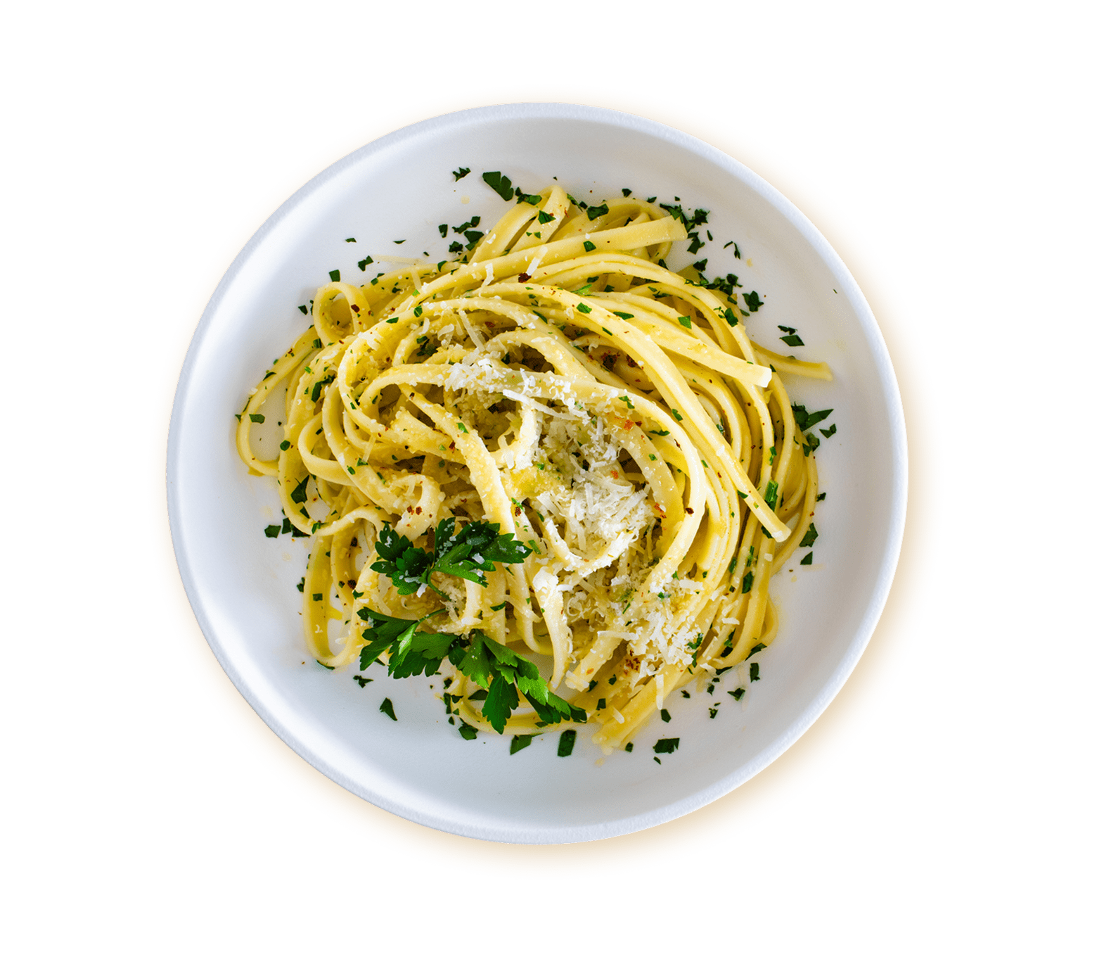 Italian pasta dish on white plate