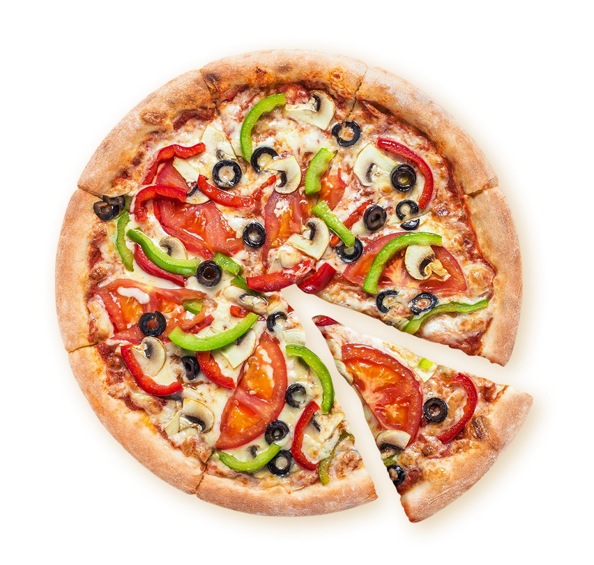 Vegetable pizza with a missing slice